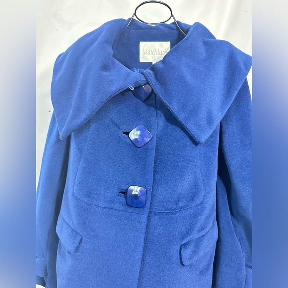 MaxMara 100% wool royal blue velour oversized collar coat size 2 - Picture 3 of 8